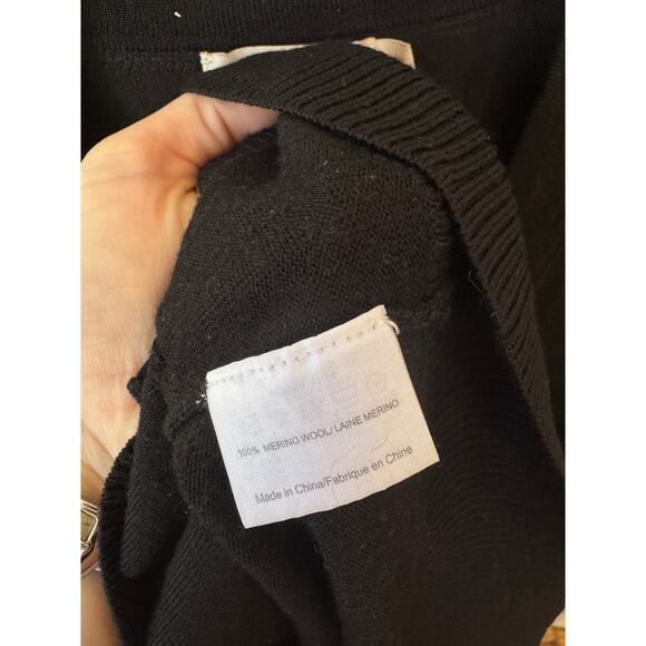 TORY BURCH Simone Cardigan Black Gold Oversized Logo Buttons Merino Wool Size XS - Picture 7 of 8